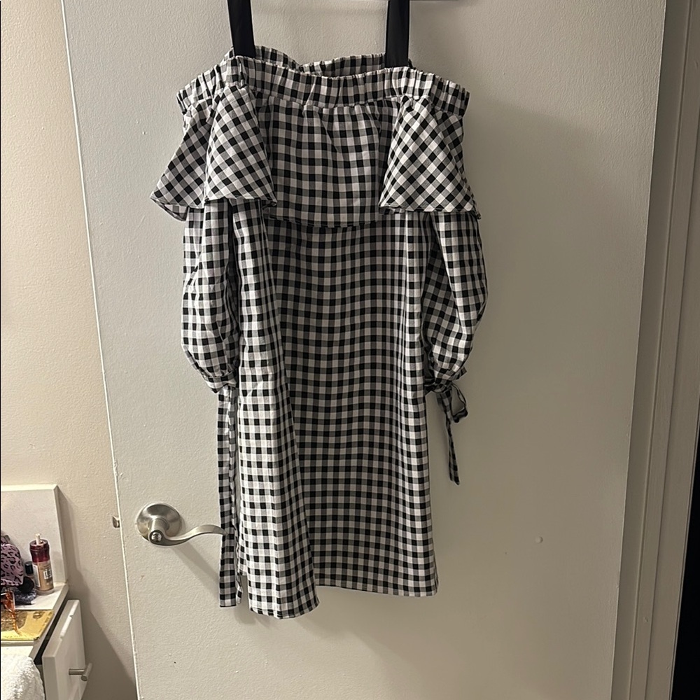 Sugarlips Black and White Checkered Off-Shoulder Dress